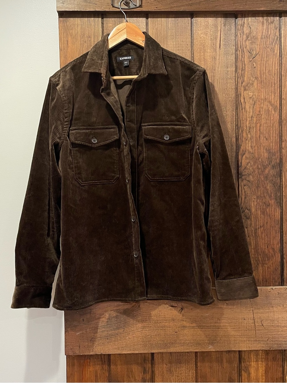 Express Dark Brown Corduroy Button-Up Shirt Jacket Shacket Med Cabincore Fall
